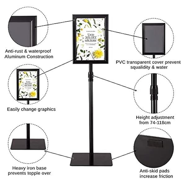 LVTFCO Teken Verstelbare Voetstuk Poster Stand, Poster Teken Stand Staande Teken Houders, Heavy Duty Voetstuk Poster Teken Stand, Reclame Zakelijk Menu Teken Houder
